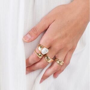 Gold Metallic Pearl Ring Set - Set of 4